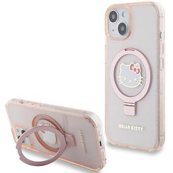 Hello Kitty HKHMP15SHRSGEP iPhone 15 / 14 / 13 6.1" różowy/pink hardcase Ring Stand Glitter Electrop Logo MagSafe