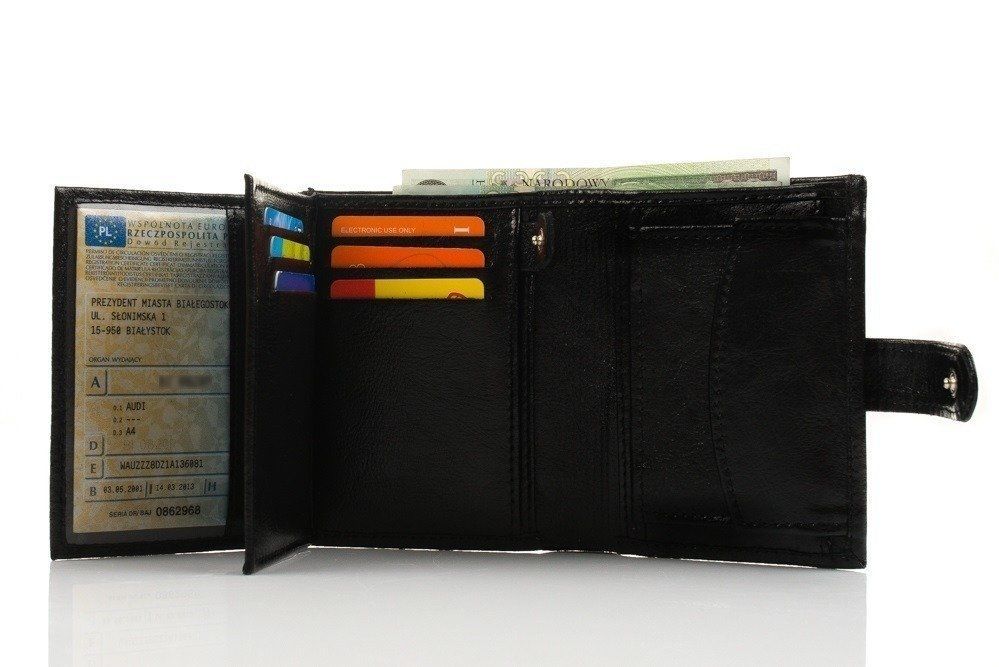 Elegancki czarny skórzany męski portfel SOLIER SW01
