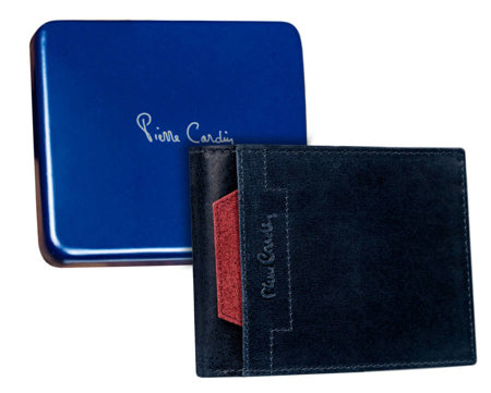 Skórzany portfel męski poziomy z czerwonym akcentem —  Pierre Cardin